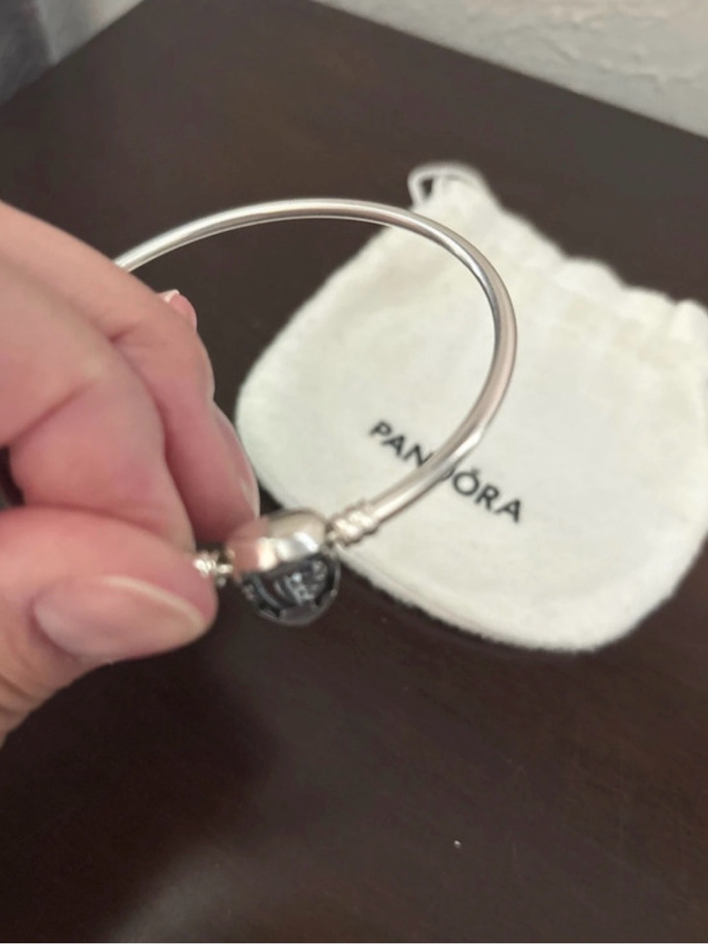 Pandora Silver Heart Bangle Bracelet with Pavé Heart Charm - Silver - Picture 3 of 3